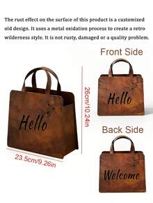 Outdoor Retro Rust Handbag Shaped Iron Flowerpot Hello/Welcome Butterfly Hollow Design Courtyard Terrace Gardening Decorative Flower Box B&B Garden Landscaping Creative Planting Container - multicolor - View 4