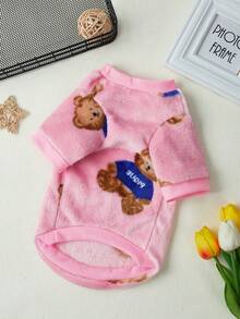 PETSIN 1pc Fleece Pink Bear Print Pet Sweatshirt Without Hat For Keeping Warm - Multicolor - View 7