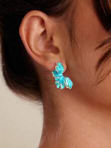 Altistry 1 Pair New Metallic Gold Multi-Layer Earrings, Handpainted High-Quality Minimalist 3D Earrings, Fresh And Elegant Earrings For Women - Baby Blue - View 6
