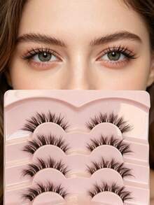 7 Pairs New Cat Eye False Eyelashes, Natural Slender Faux Mink Lashes With Clear Band, Flared Outer Corner Design For Eye Lengthening, Makeup Cosmetic Eyelash Extensions - Cat Eye Lashes - View 2