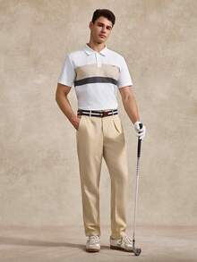 Courvante Men's Casual Commuter Slant Pocket Solid Color Pants, Beige Pants, Business Formal Style, Fall, Old Money - Apricot - View 7
