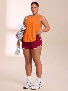 SHEIN Rhythm Era Women's Plus Size Letter Print Split Design Casual Versatile Daily Wear Sports T-Shirt - Coral Orange - View 2