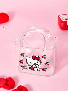 HELLO KITTY AND FRIENDS | SHEIN 卡通櫻桃印花硼矽酸鹽手提包造型玻璃杯附吸管，可盛裝飲品與水，亦可作為花瓶或迷你魚缸，多用途裝飾玻璃器皿 - 無色 - 查看 2