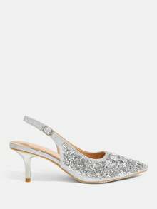 CUCCOO TILAWA Women's Fashion Electroplated And Glass Rhinestone Pointed Silver Women's High-Heeled Shoes, Suitable For Going Out, Banquets, Parties - Silver - View 2