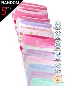 SHEIN 5pcs/Lot Random Assorted Colors Cute Fairy Print Cotton Triangle Panties For Young Girl, All Seasons, Multi-Pattern - Multicolor - View 6