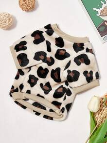 PETSIN Khaki Leopard Print Thermal Lined Warm Crewneck Pet Sweatshirt For Cats And Dogs, Autumn/Winter - Multicolor - View 7