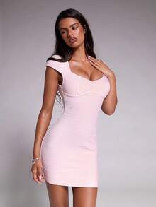 Nuvra Sexy Pink Cap Sleeve Mini Dress For Women, Banquet - Baby Pink - View 4