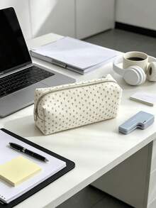 1PC Durable Natural Linen Pink Floral Print Ins Style Multi Purpose Zipper Pencil Case For Student Desk Stationery Makeup Organizer Back To School Gift - Single Piece - View 5