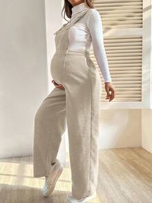 SHEIN Overol de maternidad casual versátil de unicolor para otoño - Caqui - Ver 5