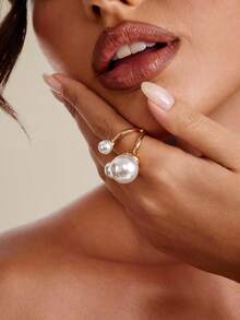 Altistry 1pc Fashionable Minimalist Pearl Ring, Suitable For Women's Daily Wear And Gift - White - View 5