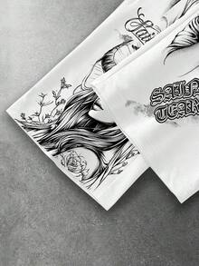 ROMWE MEN Street Life 青少年男孩字母天使印花鬆緊腰寬鬆休閒運動長褲 - 彩色 - 查看 5