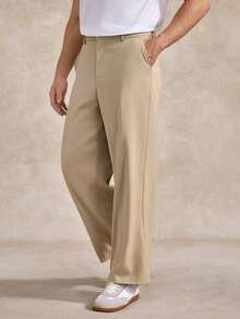 Courvante Celana Jas Kantor Bisnis Kasual Pria Warna Polos dengan Kancing Saku, Cocok untuk Golf, Tenis, Perjalanan, dan Musim Gugur - Khaki - View 4