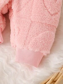 SHEIN 2件組新生女嬰套裝，可愛粉色熊刺繡蝴蝶結毛絨長袖套頭上衣與長褲，加厚冬季派對穿搭，2026秋冬款 - 粉色 - 查看 5