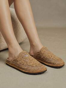 Solecia Women's Flat Bottom Round Toe Embroidery Thread Casual Beach Vacation Shoes - Brown - View 9