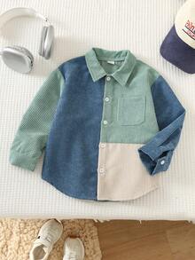 SHEIN Kids Youngboy Minimalist Casual Classic Colorblock Corduroy Jacket Shirt - Multicolor - View 3