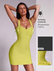 Nuvra Elegant Sexy Solid Color Fitted Mini Dress - Ginger - View 2