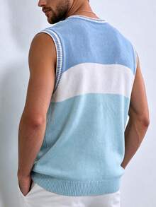 Manfinity Dauomo Men's Colorblock Casual Versatile Daily Wear Knit Top - Blue - View 2