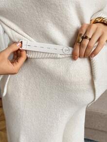 SHEIN Maternity Solid Color Crew Neck Side Slit Hem Sweater And Adjustable Waist Knit Long Pants Casual Set Winter - Apricot - View 3