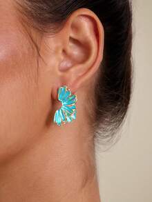 Altistry 1 Pair New Metallic Gold Multi-Layer Earrings, Handpainted High-Quality Minimalist 3D Earrings, Fresh And Elegant Earrings For Women - Baby Blue - View 1