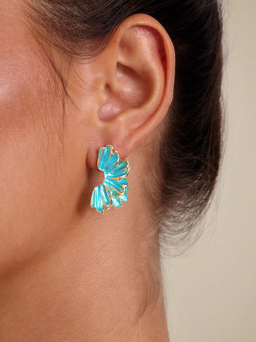 Altistry 1 Pair New Metallic Gold Multi-Layer Earrings, Handpainted High-Quality Minimalist 3D Earrings, Fresh And Elegant Earrings For Women - Baby Blue - View 1