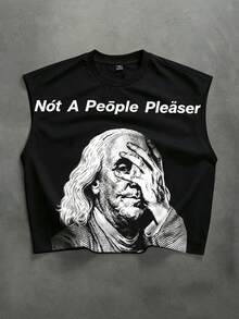 PAVTROS Men's Slogan Print Crew Neck Casual Versatile Tank Top - Black - View 5