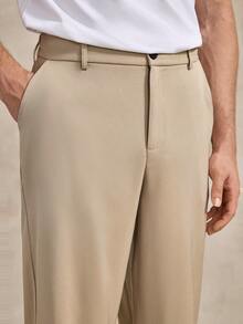 Courvante Celana Jas Kantor Bisnis Kasual Pria Warna Polos dengan Kancing Saku, Cocok untuk Golf, Tenis, Perjalanan, dan Musim Gugur - Khaki - View 6