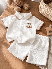 SHEIN Vintaside Kids Newborn Baby Boy Gentleman Style Short Sleeve Outfit, Simple Artistic Casual Summer Wear For Newborns - White - View 3