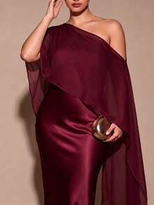 SHEIN BAE CURVE فستان نسائي أنيق طويل بكتف غير متماثل مقاس كبير - عنابي اللون - مشاهدة 3