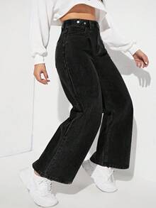 Jeanoix Plus Size Women's Button Casual Versatile Daily Wear Jeans - Black - View 5