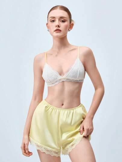 Softvol Bra Tanpa Kawat Berenda Bunga untuk Wanita, Atasan Lingerie Seksi Lembut Tanpa Jahitan untuk Payudara Kecil