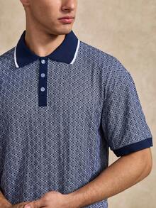Golf Men's Retro Jacquard Knit Polo Shirt, Lightweight Business Casual Short Sleeve For Summer - Blue - View 6