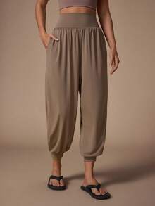 Nuvra Celana Jogger Kasual Wanita Warna Polos dengan Saku - Khaki - View 5
