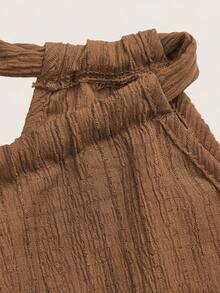 SHEIN LUNE Women's Summer Versatile Deep Coffee Color Vertical Stripe Textured Crepe Spaghetti Strap Camisole Tank Top, Suitable For Spring/Summer Vacation - Brown - View 3