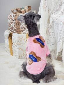 PETSIN 1pc Fleece Pink Bear Print Pet Sweatshirt Without Hat For Keeping Warm - Multicolor - View 10