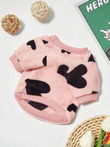 PETSIN 1 Pc Pet Puppy & Kitty Pink Flannel Heart Print Warm Crew Neck - Multicolor - View 7