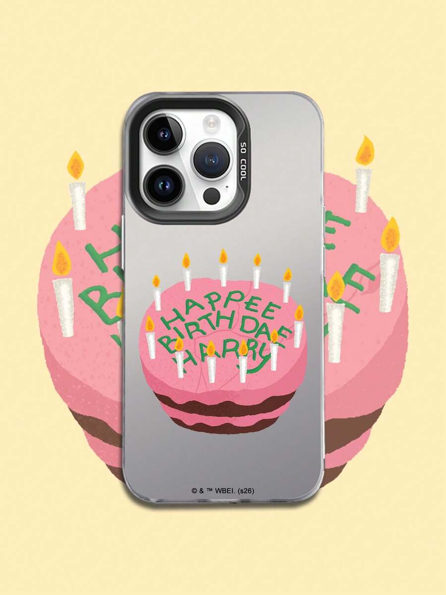 HARRY POTTER X SHEIN Harry Potter 粉色蛋糕圖案黑色防摔抗震手機殼,適用於 iPhone 13/14/15/15 Pro/16/16 Pro/17 Pro,熱門流行款 - 彩色 - 查看 1