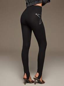 BAD SUNDAY Women's All Season Autumn/Winter Sexy Y2K Retro Punk Star Foil Print Leggings, Suitable For Outerwear - Black - View 7
