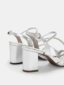 CUCCOO CURVES Plus Size Women's Fashion Classic Comfortable Ankle Strap High Heel Sandals Wide Fit - Silver 1 - View 9