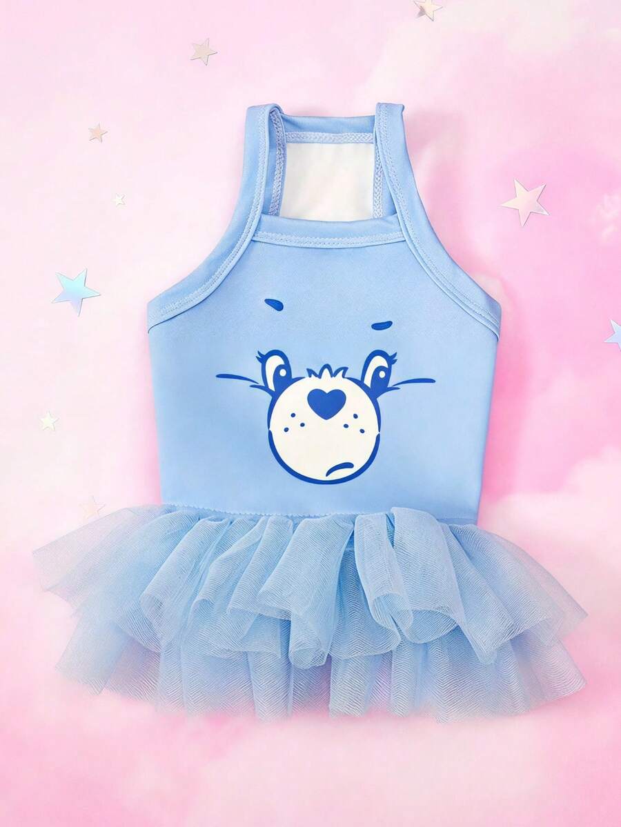 Care Bears X PETSIN 1件可愛印花愛心熊圖案藍色吊帶裙,春夏薄款公主風,適合貓狗穿著,適合室內茶會或戶外隨意散步 - 藍色 - 查看 1