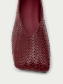 Nöista Burgundy Woven Leather Effect Ballet Flat With A Square Toe And A Sleek, Minimalist Silhouette For Effortless Everyday Elegance. Fall Shoes - Burgundy - View 4