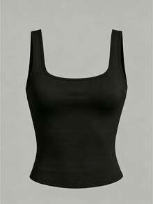 1 pieza aleatoria de 6 diseños; Camisola corta de cuello cuadrado de unicolor para niñas, prenda interior básica ajustada para capas - Multicolor - Ver 7