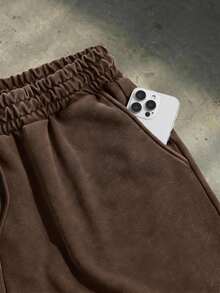 SWAVVY Men's Spring/Summer Casual Standard Size Sweatshirt, Black Solid Color With Snowflake Splatter Patchwork - Mocha Brown - View 5