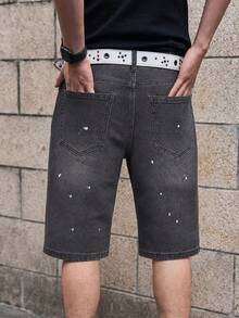 Manfinity LEGND Men's Casual Daily Travel Denim Shorts With Pocket, Button And Distressed Design - Black - View 2