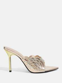 CUCCOO TILAWA Elegant Metal Pointed Women's High Heels - A Delicate Rhinestone Design With A Slip-On Design, Perfect For Parties And Formal Events, Stilettos - Rose Gold - View 2