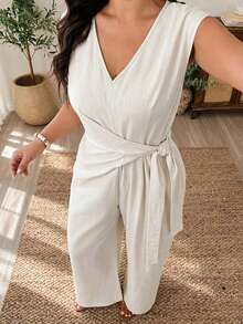Weeklong Plus Size Knot Design Jumpsuit Fall - Apricot - View 1