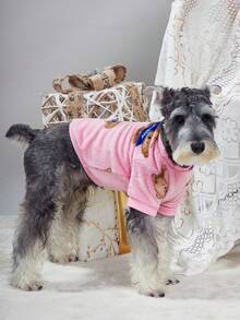 PETSIN 1pc Fleece Pink Bear Print Pet Sweatshirt Without Hat For Keeping Warm - Multicolor - View 9