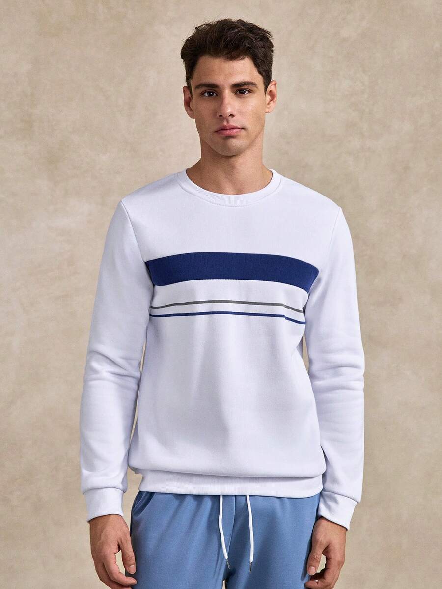 Men's Casual Patchwork Long Sleeve Sweatshirt, Versatile For Daily Wear - Multicolor - View 1