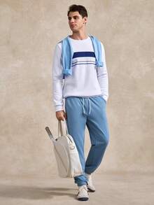 Celana Jogging Kasual Pria Warna Polos dengan Tali Serut di Pinggang dan Saku - Baby Blue - View 2
