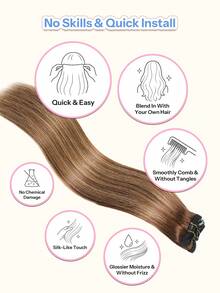 7PCS Clip In Hair Extensions Human Hair Double Weft Invisible Style With 20 Clips #T4‑P4/27 Balayage Chocolate Brown To Caramel Blonde Straight Remy Hair 14‑22 Inch For Thin Hair Volume Boost Salon Styling For Student Daily Wear & School Photograph - ST4-P4/27 - View 6