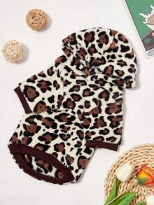 PETSIN 1pc Pet Coffee Color Leopard Plush Warm Hoodie Sweatshirt For Cats And Dogs In Autumn/Winter - Multicolor - View 5